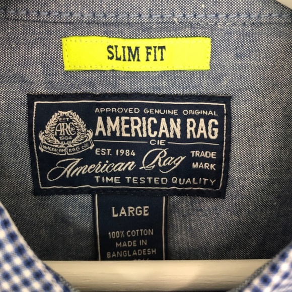 American Rag Cie Mens Slim Fit Plaid Short Sleeve - Large - Picture 3 of 15